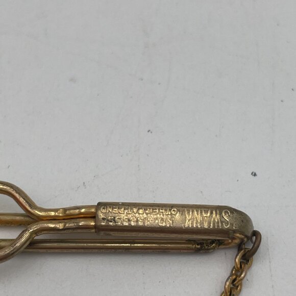 Vintage Swank Gold-Tone Tie Bar With Chain & Geometric Pendant - Picture 4 of 5
